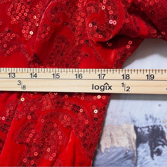VENUS Floral Sequin Red Velvet Dress Size 12 Stretch Bodycon Christmas Holiday - Picture 14 of 16